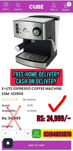 Elite Coffee Machine Free Home Delivery and Cash on Delivery