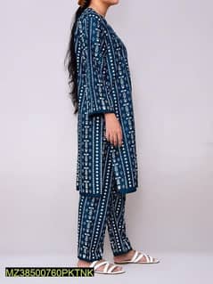 2pcs Women's Stiched linen Printed Suit