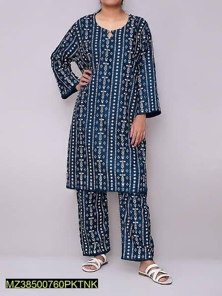 2pcs Women's Stiched linen Printed Suit 2