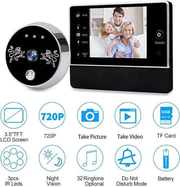 Doorbell Door Peephole Camera Video Doorbell 3.5Inch HD Door viewer 4