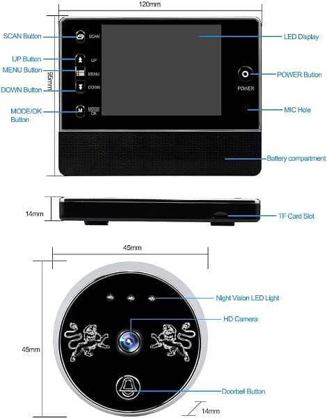 Doorbell Door Peephole Camera Video Doorbell 3.5Inch HD Door viewer 7