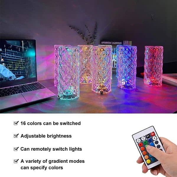 Crystal Diamond Table Lamp, 16 Color Changing Touch Lamp 4