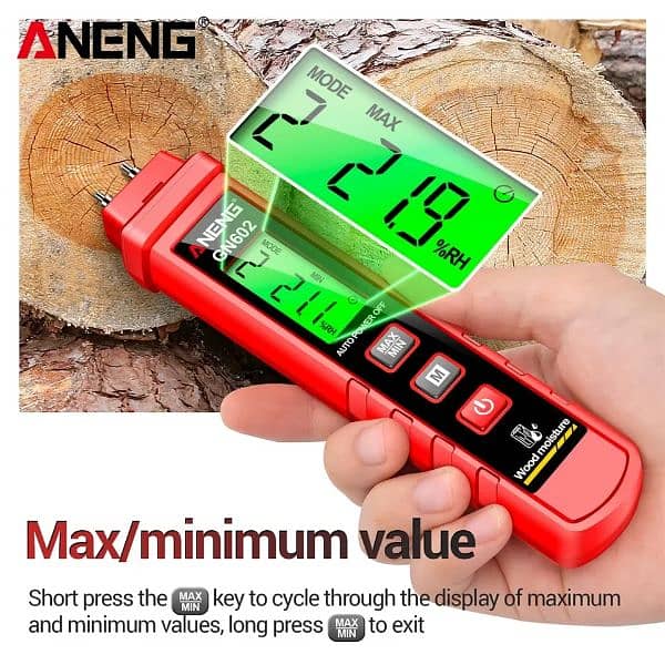 Moisture Tester 0~58% Wood Moisture Detector Max/Mini Value Buil 4
