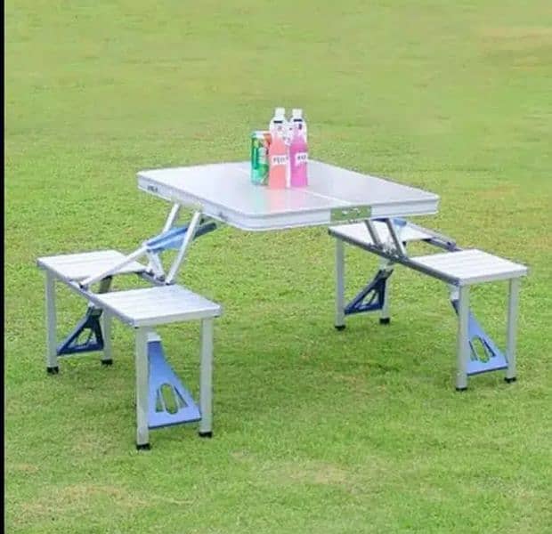 Outdoor Portable Picnic Folding Table With Desk Chairs Set 0
