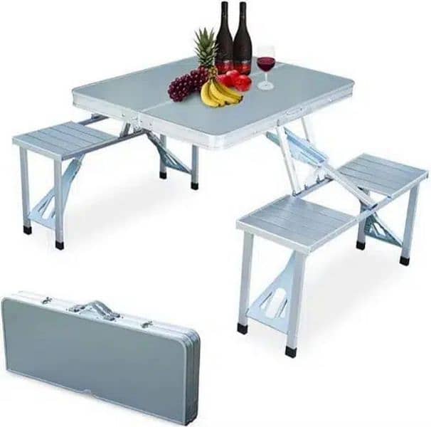 Outdoor Portable Picnic Folding Table With Desk Chairs Set 3