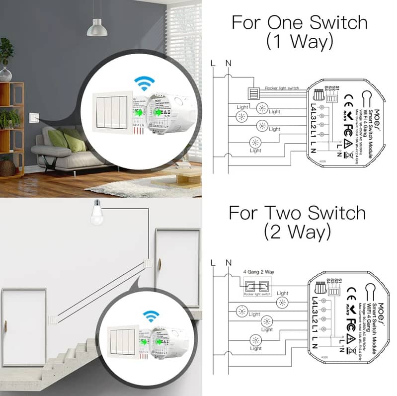 SMART HOME / Switch 4 Gang, WIFI works Alexa / Smart Life 9