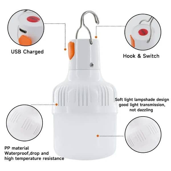Outdoor USB Rechargeable LED Lamp Bulbs High Brightness Emergency 3