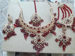 Red and golden bridal jewellery set 0