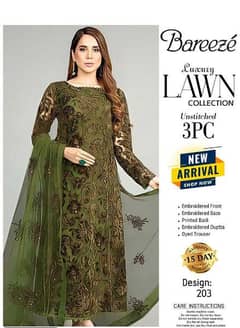 3 pec women's nustitched  Embroidered lawn suit