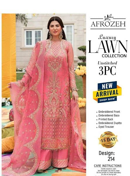 3 pec women's nustitched  Embroidered lawn suit 1