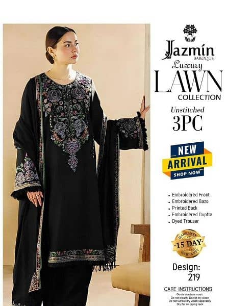 3 pec women's nustitched  Embroidered lawn suit 6