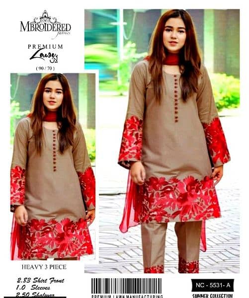 3 pec women's nustitched  Embroidered lawn suit 13