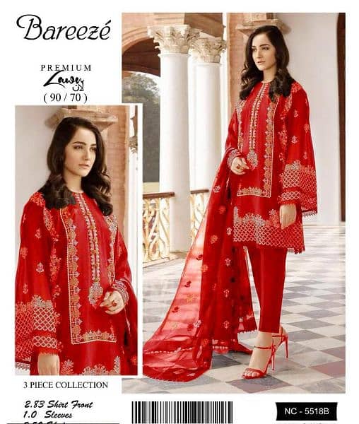 3 pec women's nustitched  Embroidered lawn suit 15