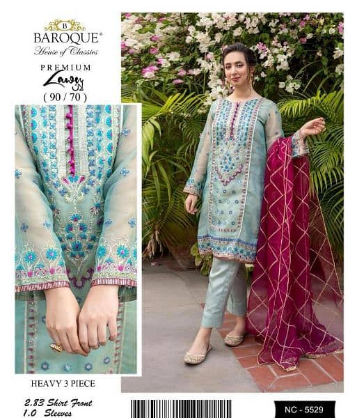 3 pec women's nustitched  Embroidered lawn suit 18