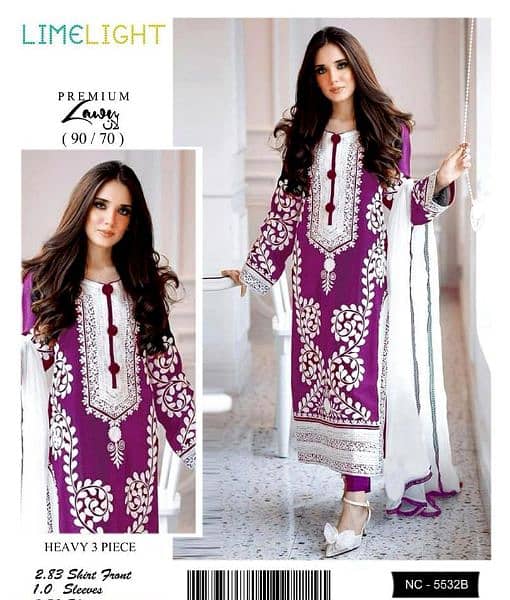 3 pec women's nustitched  Embroidered lawn suit 19