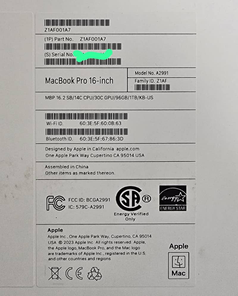 Macbook Pro 16" M3 Max Space Black 14-C, 30-C GPU (36Gb/01 Tb) Packed 1