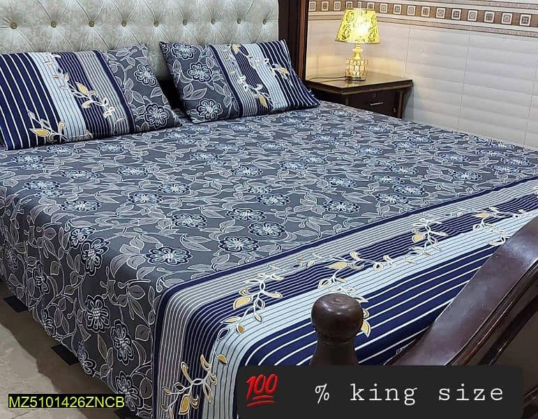 3 Pcs Cotton Printed Double Bedsheet . . . . Cash on Delivery 0
