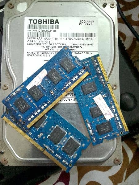 1TB hard disk+ 3 2Gb laptop Ram DDR 3 1