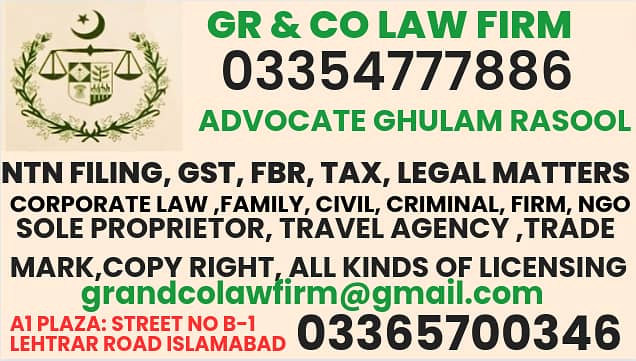 NTN/GST/FBR/SECP/Advocate High Court/Lawyer 0