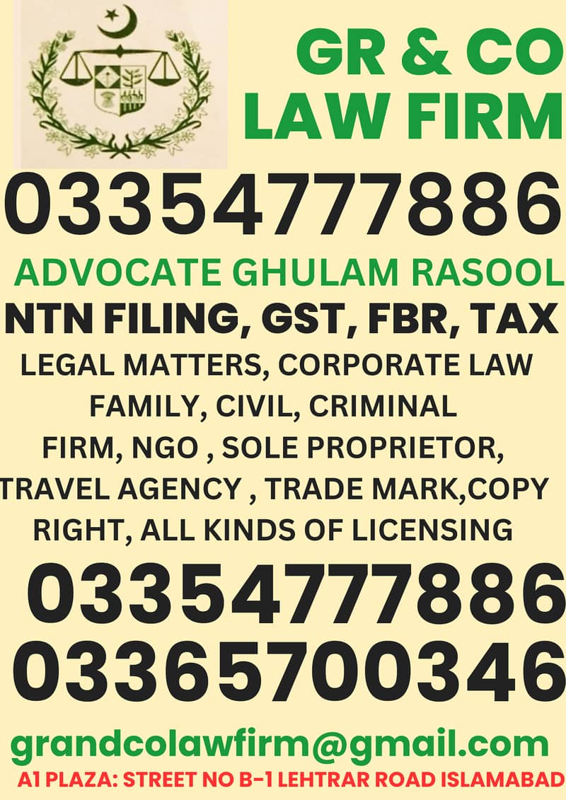 NTN/GST/FBR/SECP/Advocate High Court/Lawyer 1