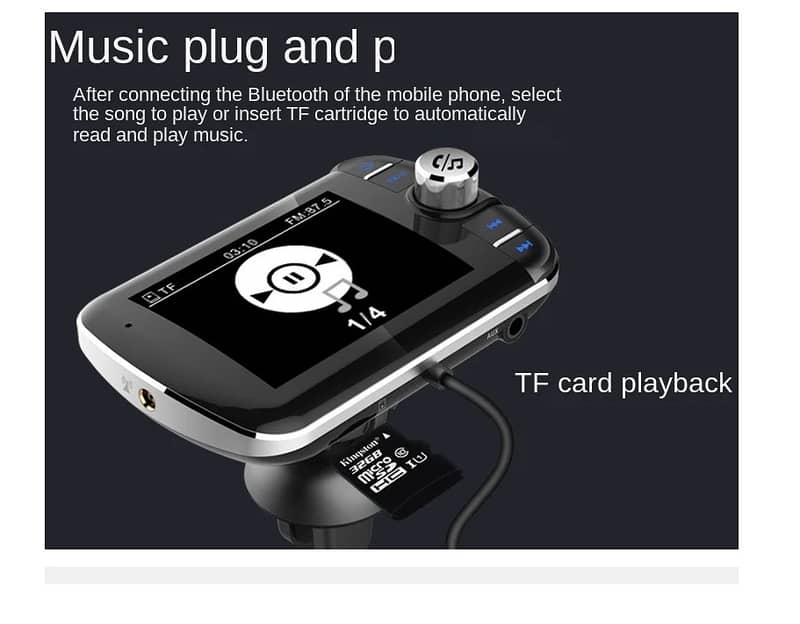 Bluetooth Fm Radio Transmitter Kit Mp3 TF Card Player QC3 Charger LCD 4