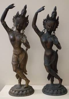 Tibetan Qadeem Brass/Bronze Buddhist Deity Bodhisattva Statue pair