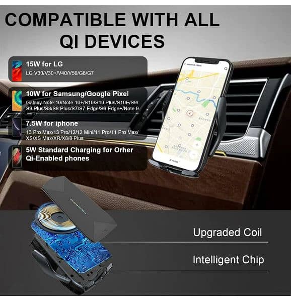 15 watt fast wireless car charger with c to c type cable 10