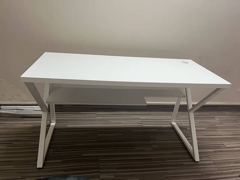 White wooden Study table with free shelves 0