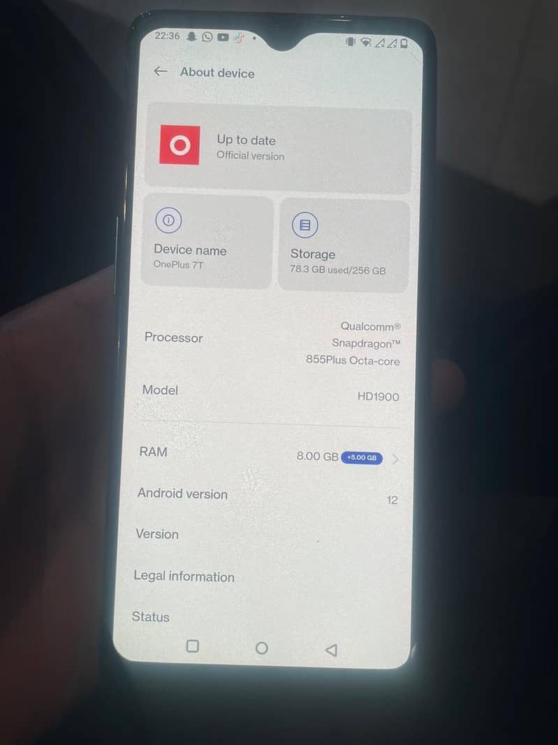 One plus 7t 256 Gb no any fault PTA petch . 2