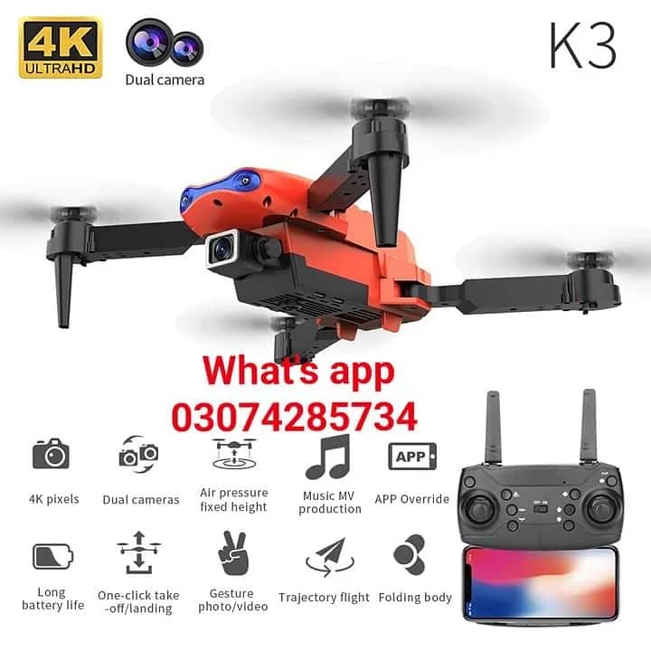 Foldable drone with 4k dual camera 0