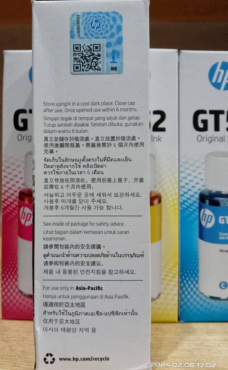 HP GT52 GT53 4 Color Set Genuine Ink Bottle 1