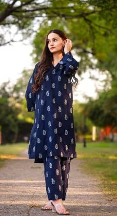 2 Piece Stitched Linen Printed dress. Free Home Delivery
