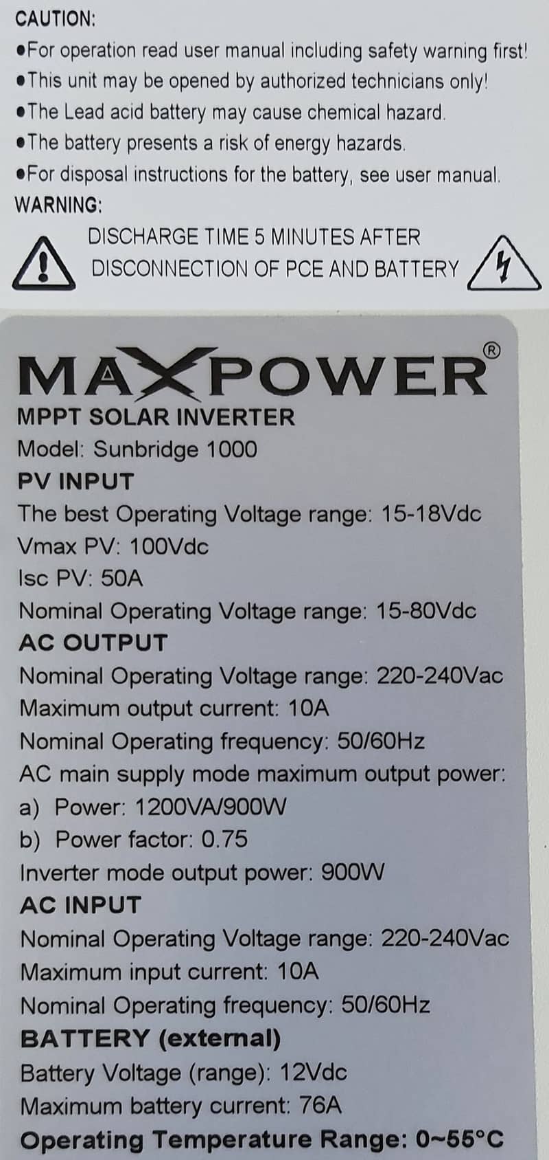 MaxPower Solar Inverter 1KW Inverex, Solis, Volta, Fronus and SolarMax 1