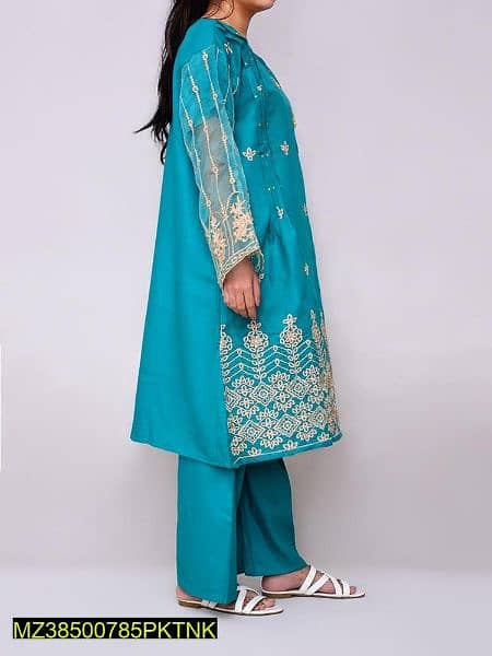 2pic Women's Stitched Linen Embroidered Suit 1