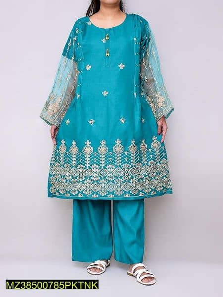 2pic Women's Stitched Linen Embroidered Suit 2