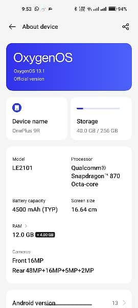 OnePlus 9r 12+256 7