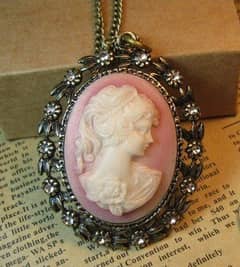 Rare vintage Pink cameo pendant necklace for sale