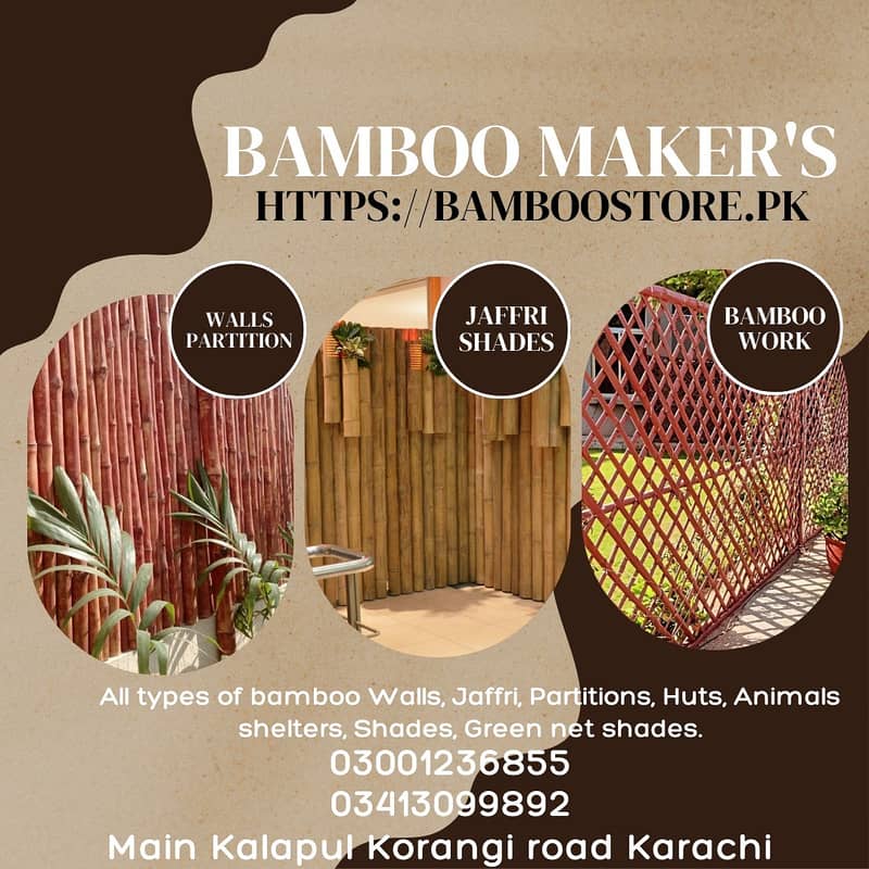 Jaffri walls/bamboo work/bamboo huts/animal shelter/parking shades 7