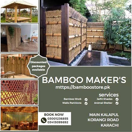 Jaffri walls/bamboo work/bamboo huts/animal shelter/parking shades 11