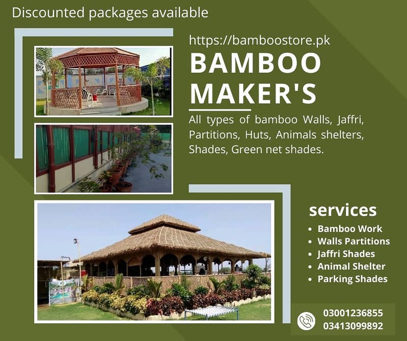 Jaffri walls/bamboo work/bamboo huts/animal shelter/parking shades 17