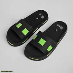 black camel box style slides, Green slippers