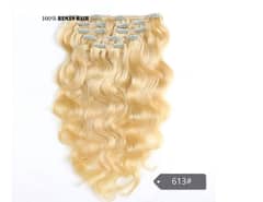 Remy Human Hair Natural Blonde 7pcs Set 16"inch Clip in Wave Extension