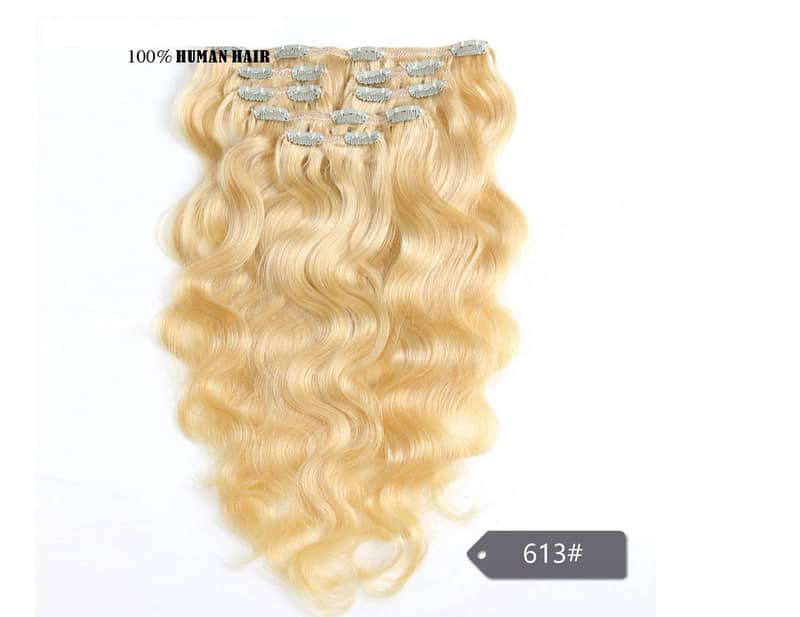 Remy Human Hair Natural Blonde 7pcs Set 16"inch Clip in Wave Extension 0