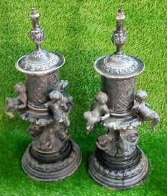 antique rare French pewter lamp pair big size what's app 03071138819
