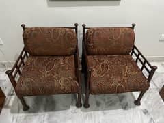 Vintage Wooden Sofa Set with Cushions
