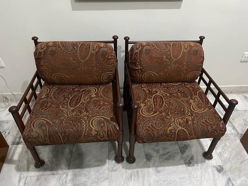 Vintage Wooden Sofa Set with Cushions 0