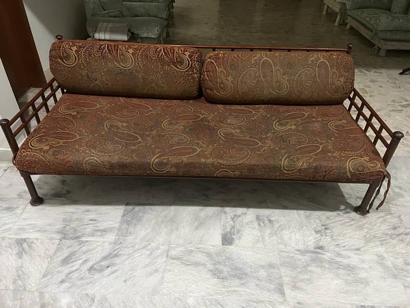 Vintage Wooden Sofa Set with Cushions 1
