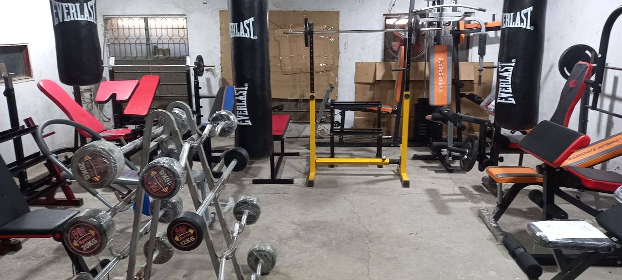 multiple bench press benches dumbbell  plate rod treadmill elliptical 13