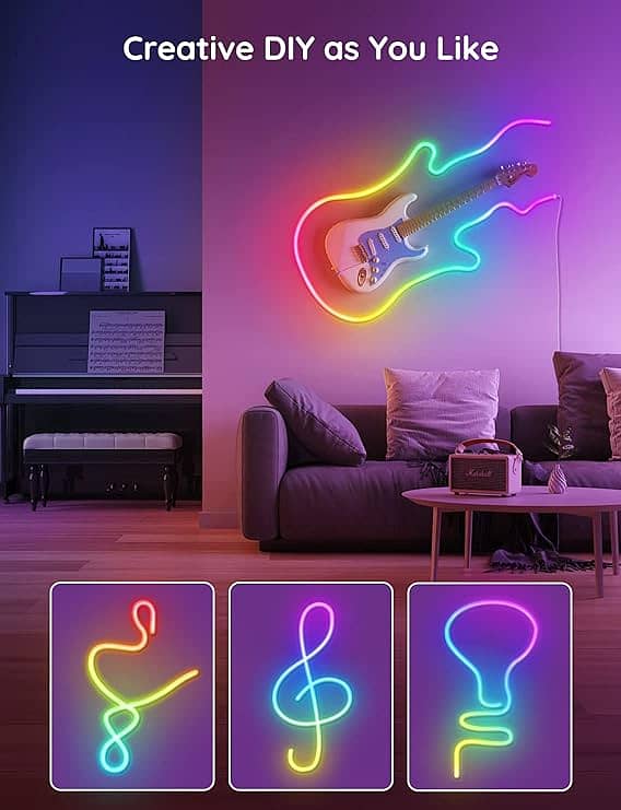Govee RGBIC Neon Strip Lights with Music Sync, DIY Design, Works 69*. 1