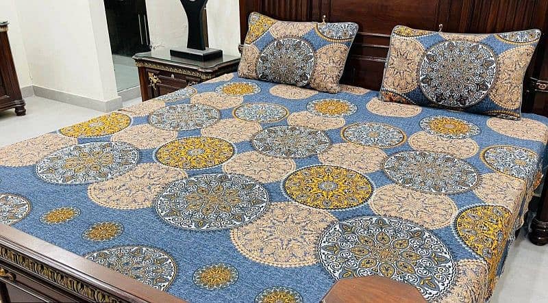 3 Pc Cotton Printed Double Bedsheets. Free Home Delivery 0